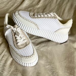 J Slides White and Cream Sneakers